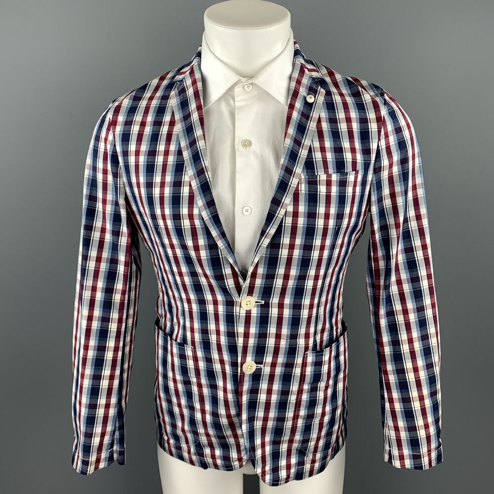 GREEN LABEL RELAXING Size XS Navy & Red Plaid Cotton Sport Coat